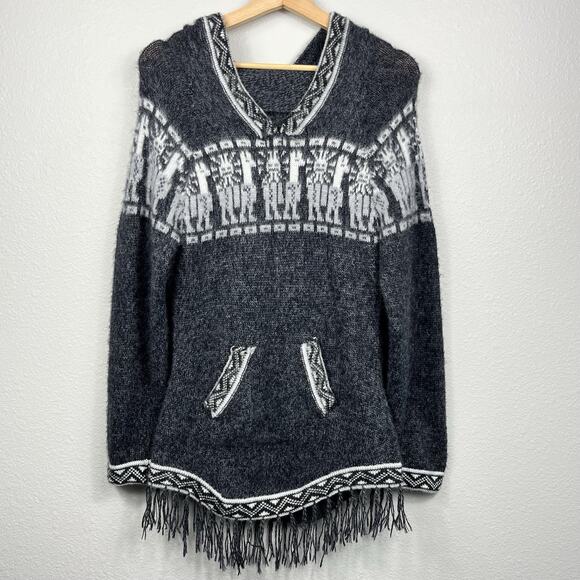 Peruvian Alpaca Wool Hooded Pullover Sweater Womens S/M Boho Aztec Gorp Soft - Picture 1 of 12